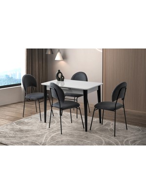Viento Mobilya Milano Açık Gri Highgloss Açılır 100X60 Masa 4 Adet Babyface Metal Suna Sandalye Masa Takımı