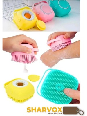 Sharvox Silikon Fırçalı Duş Jeli Hazneli Banyo Lifi Çok Amaçlı Vücut Temizleme Kesesi Peeling Banyo Lifi