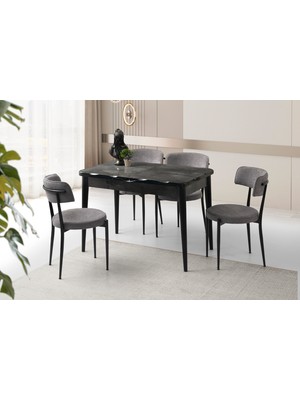 Viento Mobilya Kelebek Kütük Irony Highgloss Açılır 120X70 Masa 4 Adet Bukle Kumaş Metal Gözde Sandalye Masa Takımı