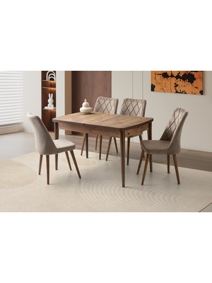 Viento Mobilya Milano Kelebek Diş Budak Açılır 130X80 Masa 6 Adet Babyface Ahşap Ayak Nova Sandalye Masa Takımı