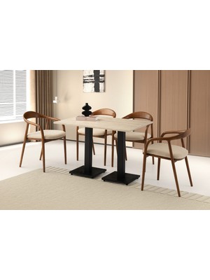 Viento Mobilya Uzay Sidon Desen Sabit 120X70 Masa 6 Adet Bukle Kumaş Ahşap Yılan Sandalye Masa Takımı