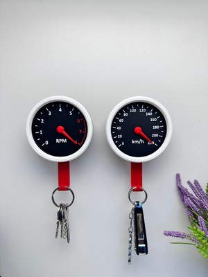 3dpazarıcom 3D Baskı Dekoratif Rpm ve Km Gösterge Tasarımlı Anahtar Askılığı (2'li)