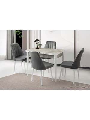 Viento Mobilya Kelebek Tekno Rambla Highgloss Açılır 100X60 Masa 4 Adet Babyface Ahşap Ayak Sude Sandalye Masa Takımı