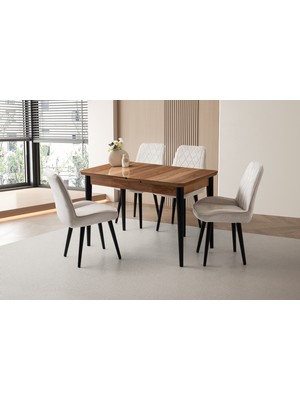 Viento Mobilya Kelebek Tekno Hazar Highgloss Açılır 120X70 Masa 6 Adet Babyface Ahşap Ayak Fulya Sandalye Masa Takımı