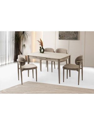 Viento Mobilya Milano Sidon Desen Açılır 130X80 Masa 6 Adet Babyface Metal Siesta Sandalye Masa Takımı