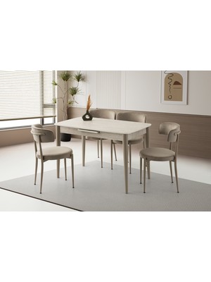 Viento Mobilya Milano Sidon Desen Açılır 120X70 Masa 6 Adet Babyface Metal Gözde Sandalye Masa Takımı