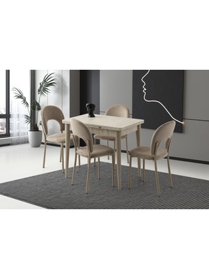 Viento Mobilya Arda Sidon Desen Yanlardan Açılır 90X60 Masa 4 Adet Babyface Metal Ay Sandalye Masa Takımı