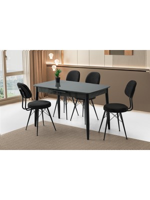 Viento Mobilya Milano Koyu Gri Highgloss Açılır 120X70 Masa 4 Adet Babyface Metal Ece Sandalye Masa Takımı