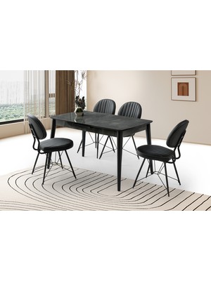 Viento Mobilya Milano Irony Highgloss Açılır 130X80 Masa 4 Adet Suni Deri Metal Ahtapot Sandalye Masa Takımı