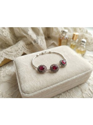 Arvenia Silver Kırmızı Yakut Taşlı Markazit Gümüş Bileklik