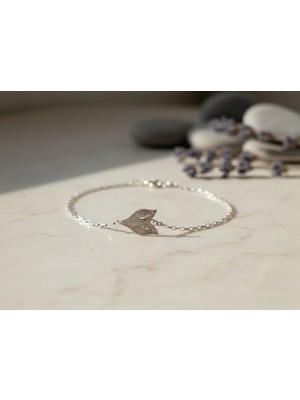 Arvenia Silver Yaprak Motifli Telkari Kadın 925 Ayar Gümüş Bileklik