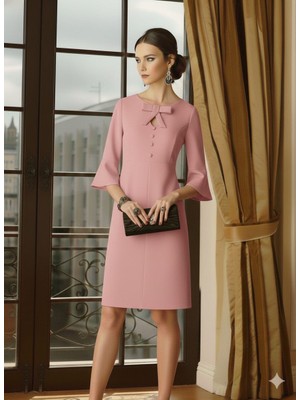 Nake Butik Kadın Kırmızı Midi Boy Şık Elbise – Fiyonk Detaylı