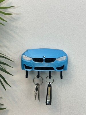 3dpazarıcom 3D Baskı Dekoratif Bmw M3 F30 Ön Model Tasarımlı Parlak Mavi Renk Anahtar Askılığı