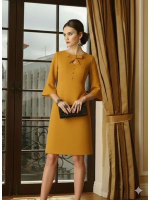 Nake Butik Kadın Kırmızı Midi Boy Şık Elbise – Fiyonk Detaylı