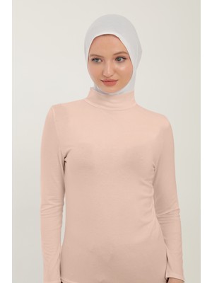 Kadın Uzun Kollu Yarım Balıkçı Yakalı Penye Likralı Body