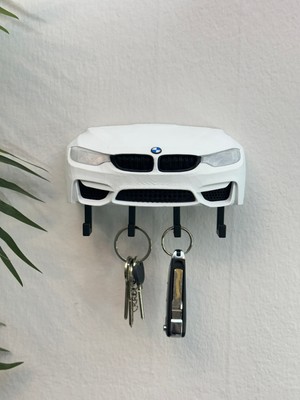 3dpazarıcom 3D Baskı Dekoratif Bmw M3 F30 Ön Model Tasarımlı Beyaz Renk Anahtar Askılığı