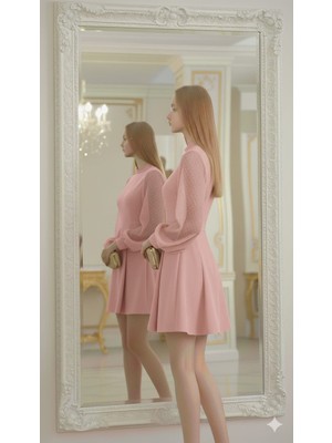 Nake Butik Kadın Kırmızı Yuvarlak Yaka Mini Elbise