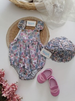 Genel Çiçek Desenli Romper&şapka 2'li Tk. Mavi - 18-24 Ay