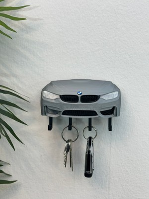 3dpazarıcom 3D Baskı Dekoratif Bmw M3 F30 Ön Model Tasarımlı Gri Renk Anahtar Askılığı