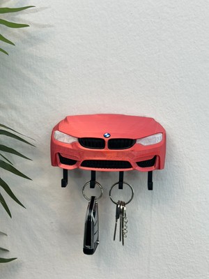 3dpazarıcom 3D Baskı Dekoratif Bmw M3 F30 Ön Model Tasarımlı Parlak Kırmızı Renk Anahtar Askılığı