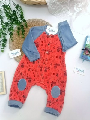 Genel Ayıcık Baskılı Mavi&tarçın Kadife Tulum Mavi&tarçın - 9 Ay