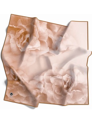 Violla Rayon Büyük Çiçek Desenli Bej Renkli 90X90 Eşarp (Ipek Içermez) Kenar Dikiş Şekli El Dikişli