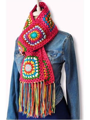 El Örgüsü  Motif Detaylı Kadın Atkı Tığ Işi