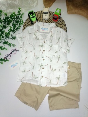 Genel Palmiye Desen Müslin Gömlekli 2'li Takım Toprak - 5-6 Yaş