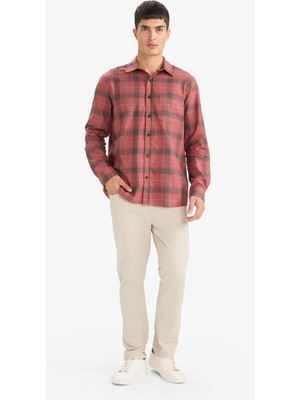 DeFacto Regular Fit Polo Yaka Kareli Pamuklu Uzun Kollu Gömlek  (25 Wn)