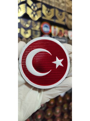 Çukurova Ütü Yuvarlak Türk Bayrağı 7 cm Beyaz Çerceve Patch 3d, Cırtlı, Standart Ölçü, 1.sınıf Kalite