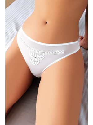 Arias Closet Beyaz Nakış Desenli Taşlı Fantezi Tanga String