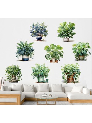 Saksılı Çiçek Tasarımlı 8li Sticker (5224)