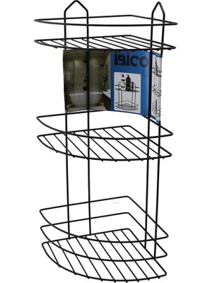 Siyah  3 Katlı - Üçgen Metal Banyo Köşelik - Duşkabin Raf (4887)