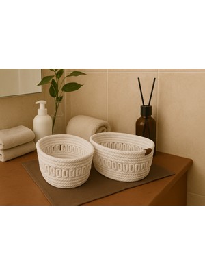 Efuliz Home Jüt Hasır Desenli 2'li Oval Sepet,düzenleyici-Organizer-Banyo-Saklama Sepeti,ekmek-Çeyizlik Sepet