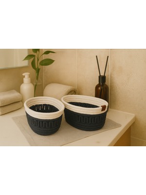 Efuliz Home Jüt Hasır Desenli 2'li Oval Sepet,düzenleyici-Organizer-Banyo-Saklama Sepeti,ekmek-Çeyizlik Sepet
