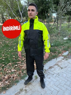 Geborgenheit Kadın Erkek Fosforlu Yeşil Motorcu Yağmurluk File Astarlı Motosiklet Yağmurluğu Cepli