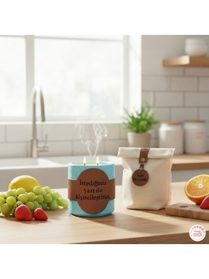 Özel Günlerinize Anlam Katan, Isim ve Tarih Yazılabilen Çift Alevli Deri Detaylı Mum, Mavi