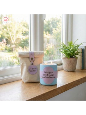 Ofis Masasına Şıklık Katan, Isim ve Unvan Yazılabilen Çift Alevli Dekoratif Obje Mum, Mavi