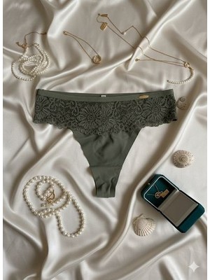 Dantelli Tanga Yeşil Lazer Kesim