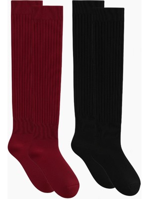 Cotenconcept 2 Çift Basic Lastikli Kalın Pamuk Karışımlı Diz Üstü Çorap