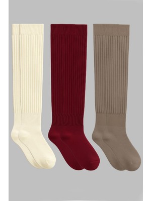 Cotenconcept 3 Çift Basic Lastikli Kalın Pamuk Karışımlı Diz Üstü Çorap