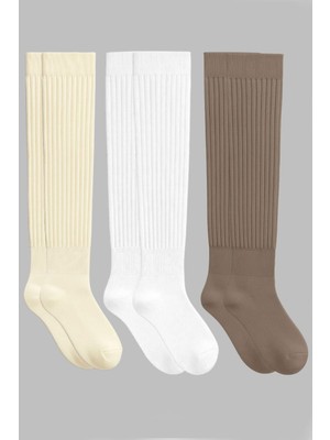 Cotenconcept 3 Çift Basic Lastikli Kalın Pamuk Karışımlı Diz Üstü Çorap