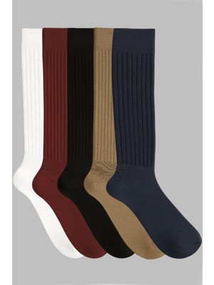 Cotenconcept 5 Çift Basic Lastikli Kalın Pamuk Karışımlı Diz Üstü Çorap