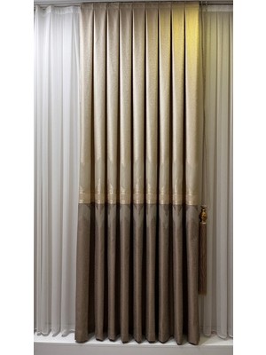 Fon Dünyası Krem Kahve Desenli Pano Fon Perde 10 cm Tafta Kumaş Özelliği ile