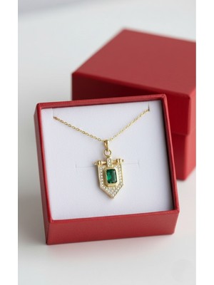 Çekirdek Jewelry 925 Ayar Gümüş Yeşil Baget Taşlı Trend Kolye