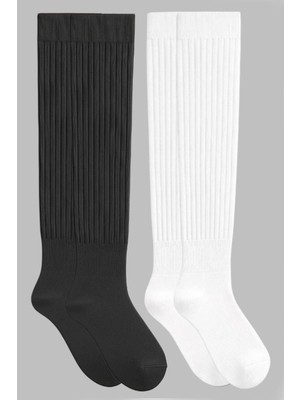 Cotenconcept 2 Çift Basic Lastikli Kalın Pamuk Karışımlı Diz Üstü Çorap