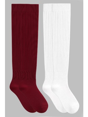 Cotenconcept 2 Çift Basic Lastikli Kalın Pamuk Karışımlı Diz Üstü Çorap
