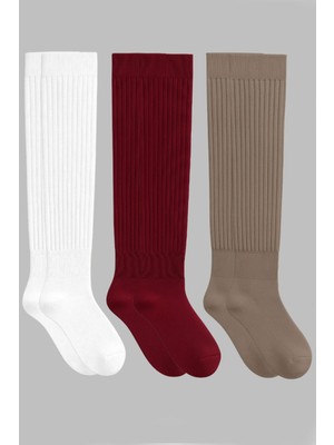 Cotenconcept 3 Çift Basic Lastikli Kalın Pamuk Karışımlı Diz Üstü Çorap