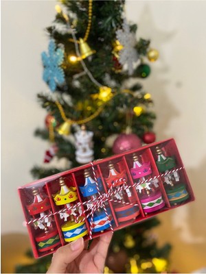 İnci Sepette Yılbaşı Ağacı Süsü Yılbaşı Hediyeliği Özel Gün Hediyeliği 6'lı Ahşap Atlı Karınca Seti