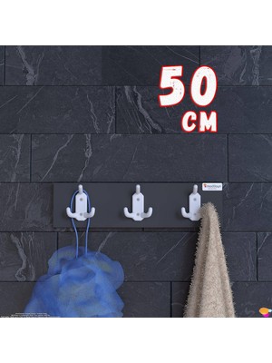 Modilayn ARI Serisi 9 Kancalı Banyo Askısı - 3'lü Set (46,4x9,6cm) | Ekstra Düzen ve Yer Tasarrufu